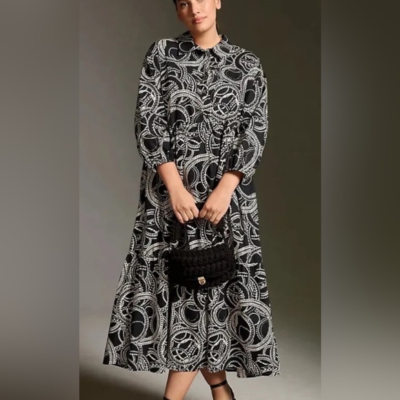 Maeve Dresses & Skirts - Anthropologie Maeve Bettina in Black White Print Cotton Shirt Dress 2XL   AA11